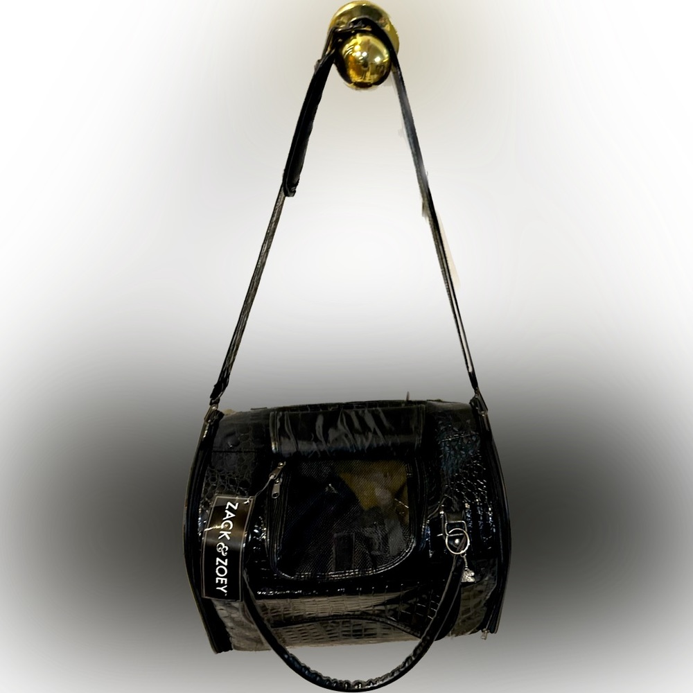 Zack & Zoey Pet Carrier Dog Cat black crocodile embossed puppy travel bag purse - Picture 7 of 10